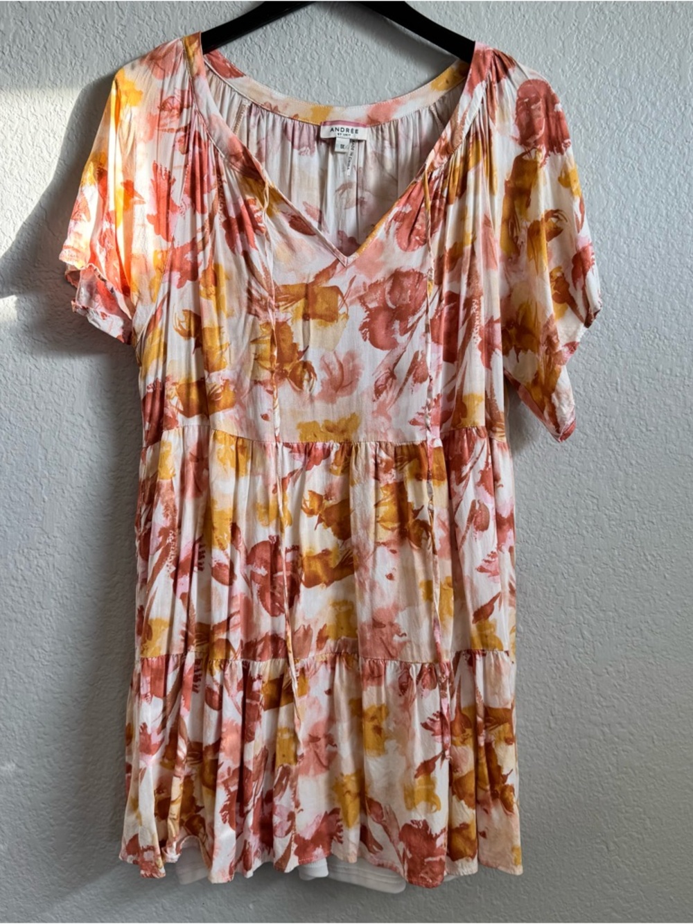 ANDRÉE BY UNIT Cream Dress with Rust, Peach, Orange & Mustard Watercolor Floral